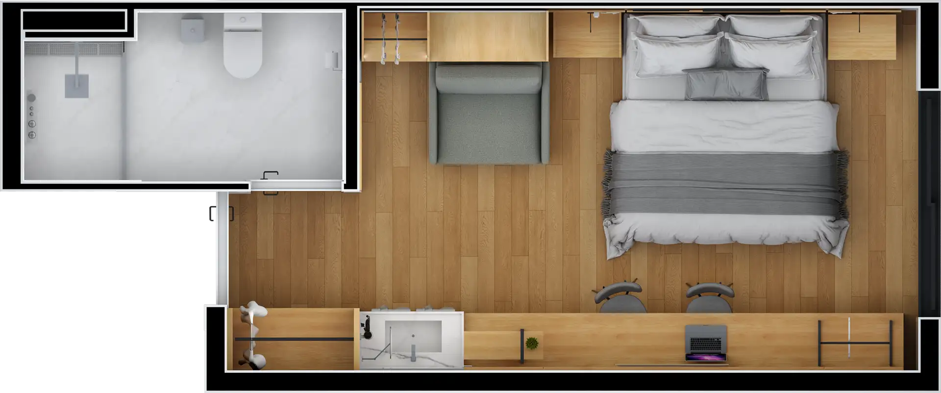 Planta humanizada: Apartamento para 3 pessoas